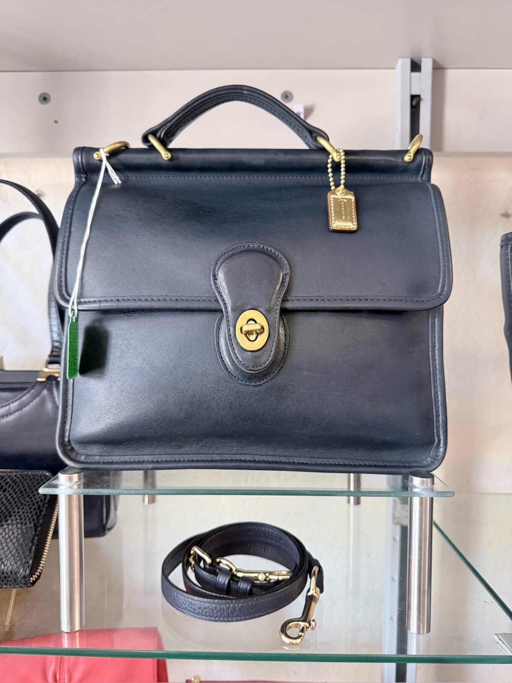 Classic navy blue glove Leather Top-Handle Satchel with Gold Hardware